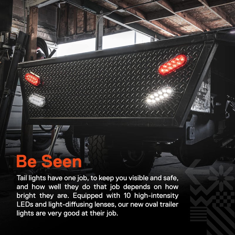ONLINE LED STORE TRUE MODS 4 Red + 2 White 6 inch Oval LED Trailer Tail Light Kit [Surface-Mount] [DOT FMVSS 108 & SAE] [IP67 Waterproof] Stop Brake Turn Reverse Back Up Trailer Lights for RV Flat Bed Truck - Image 4